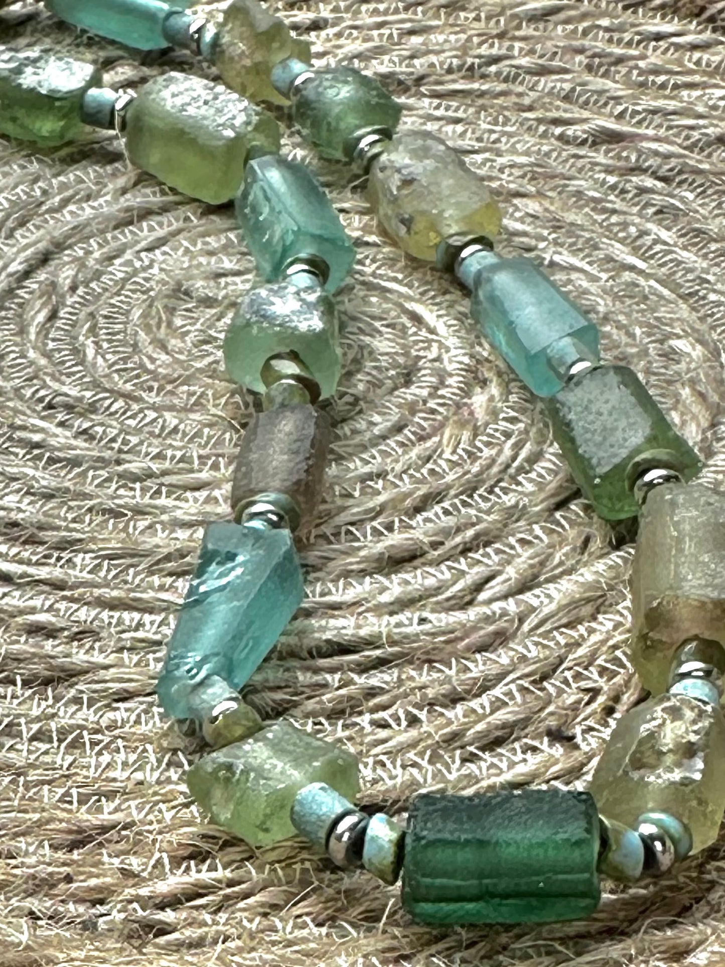 Boho Beaded Necklace Choker Afghani Glass Beads Greens African Beads Blue