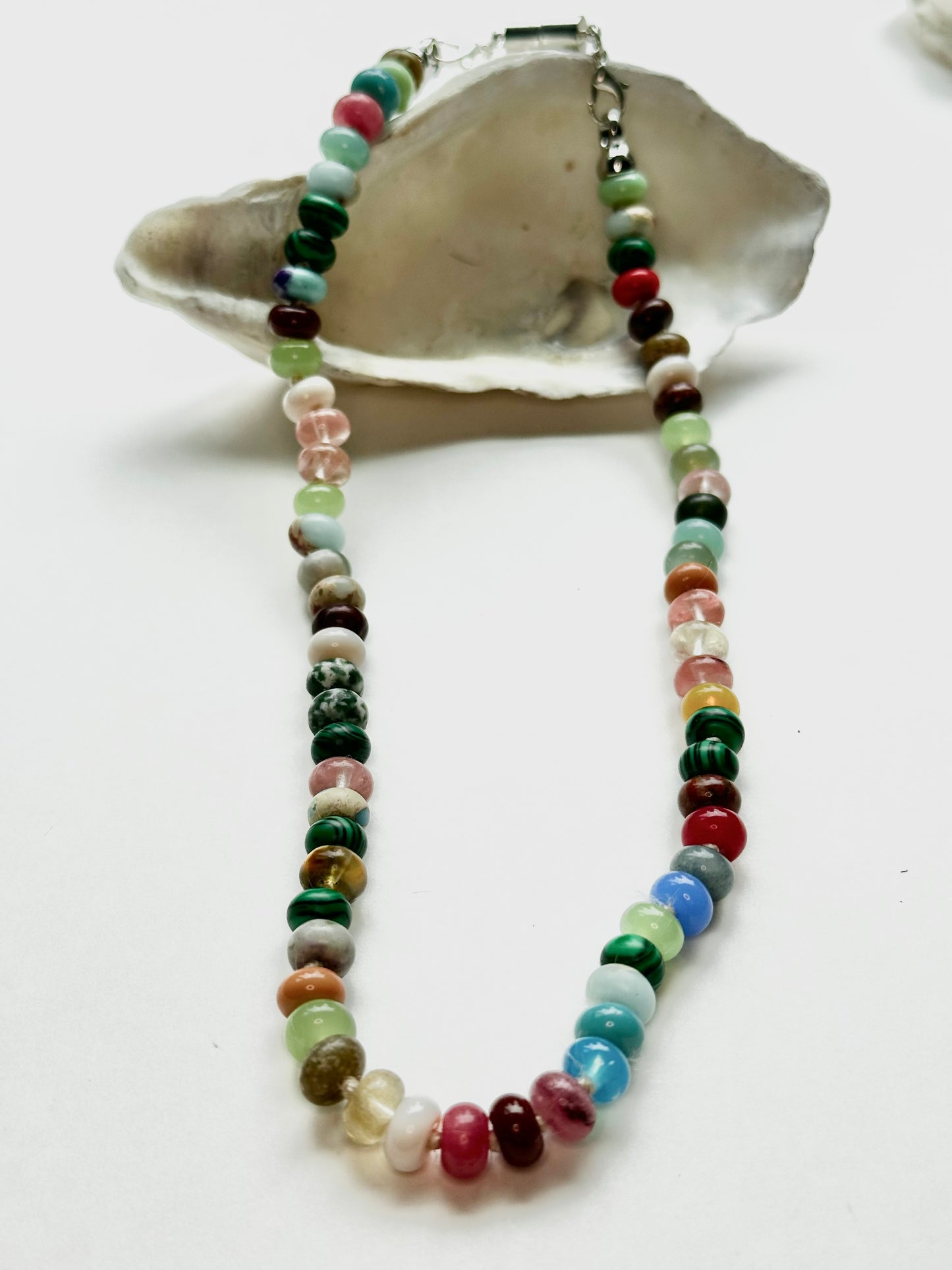 Boho Beaded Necklace Rainbow Gemstone Beads