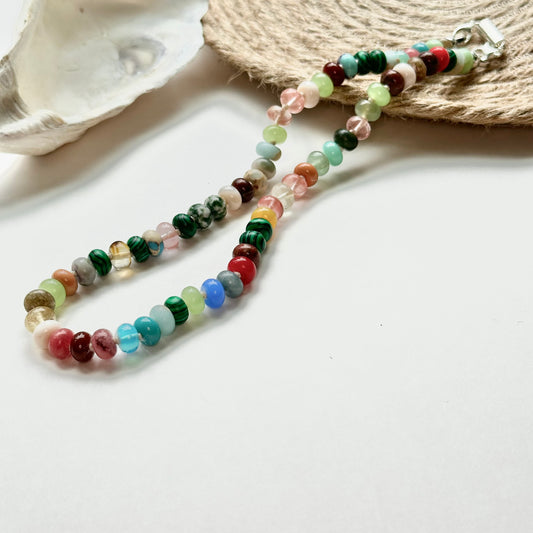 Boho Beaded Necklace Rainbow Gemstone Beads