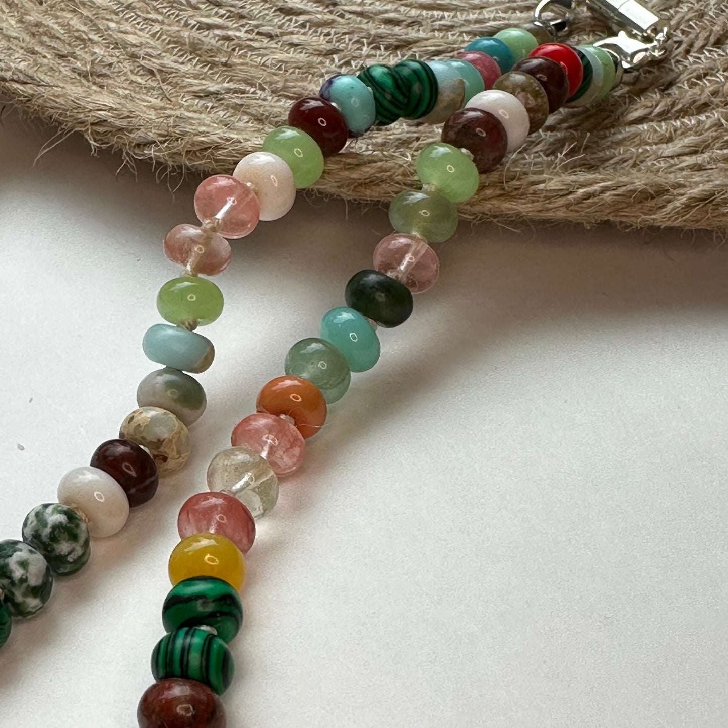 Boho Beaded Necklace Rainbow Gemstone Beads