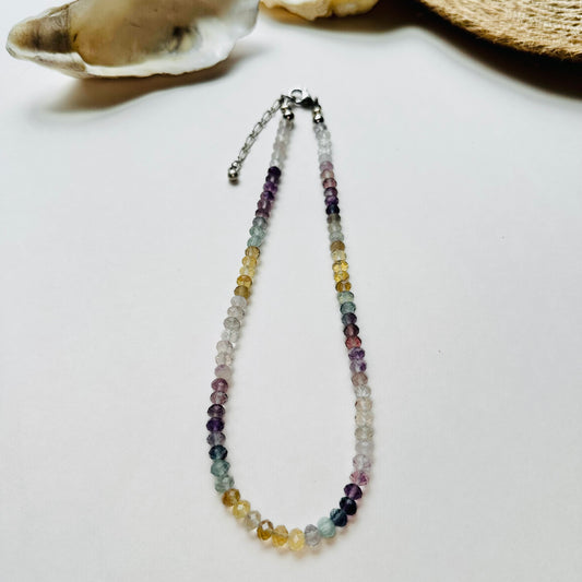 Boho Chic Beaded Gemstone Necklace Purple Pink Blue Yellow