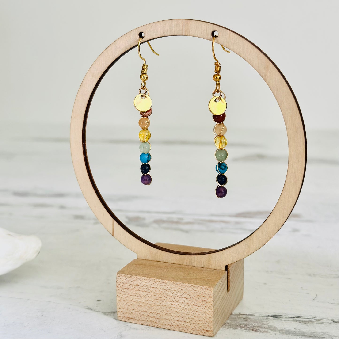 Boho Rainbow Earrings Chakra Gold