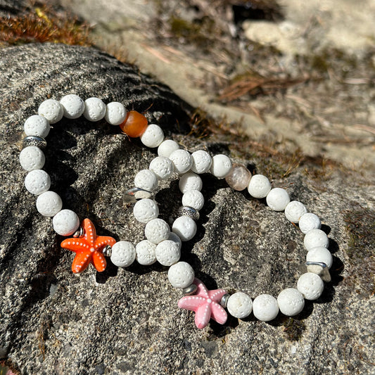 Boho Beach Beaded Bracelets White Orange and Pink