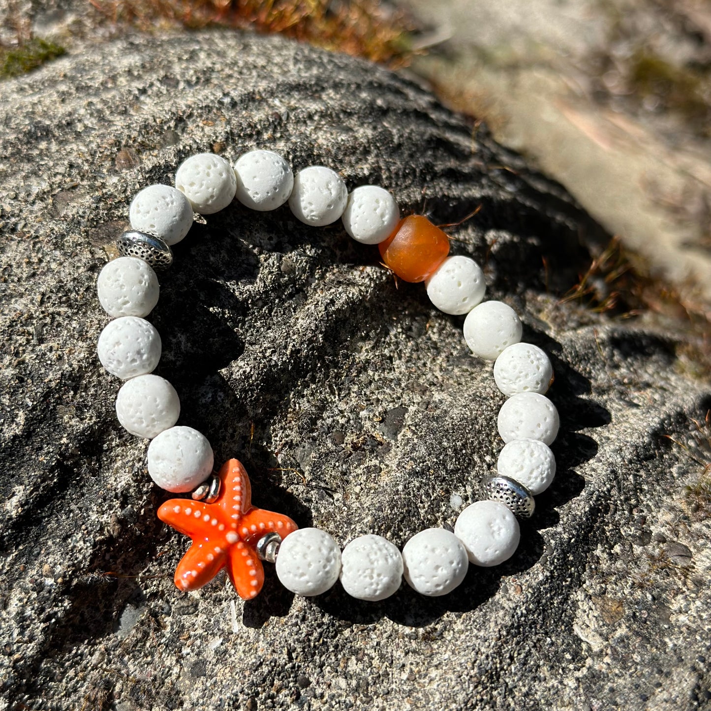 Boho Beach Beaded Bracelets White Orange and Pink