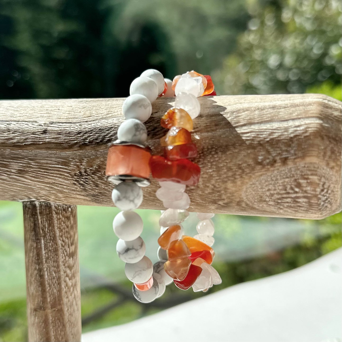 Boho Summer Beach Stretch Bracelet White Orange Gemstone