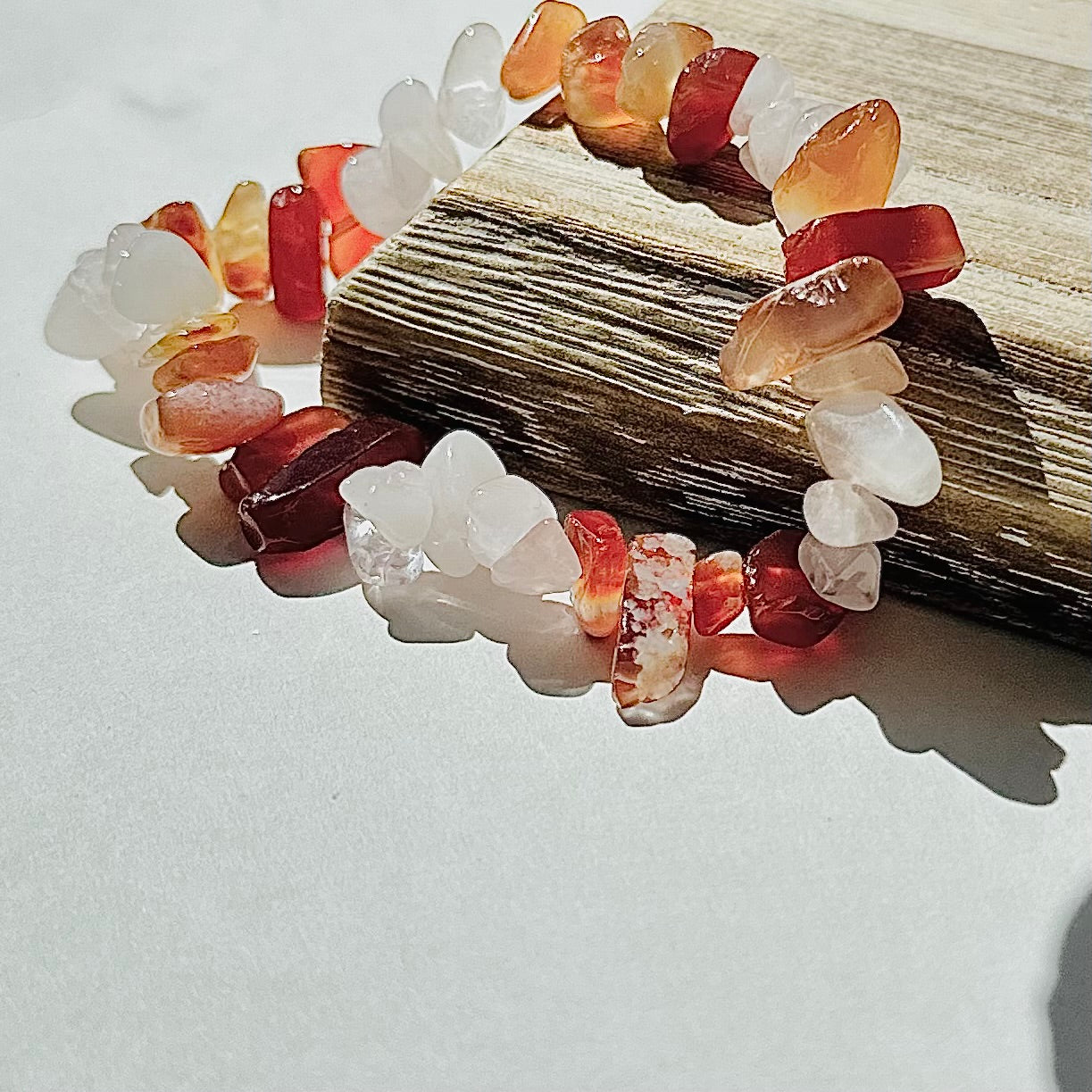 Boho Summer Beach Stretch Bracelet White Orange Gemstone