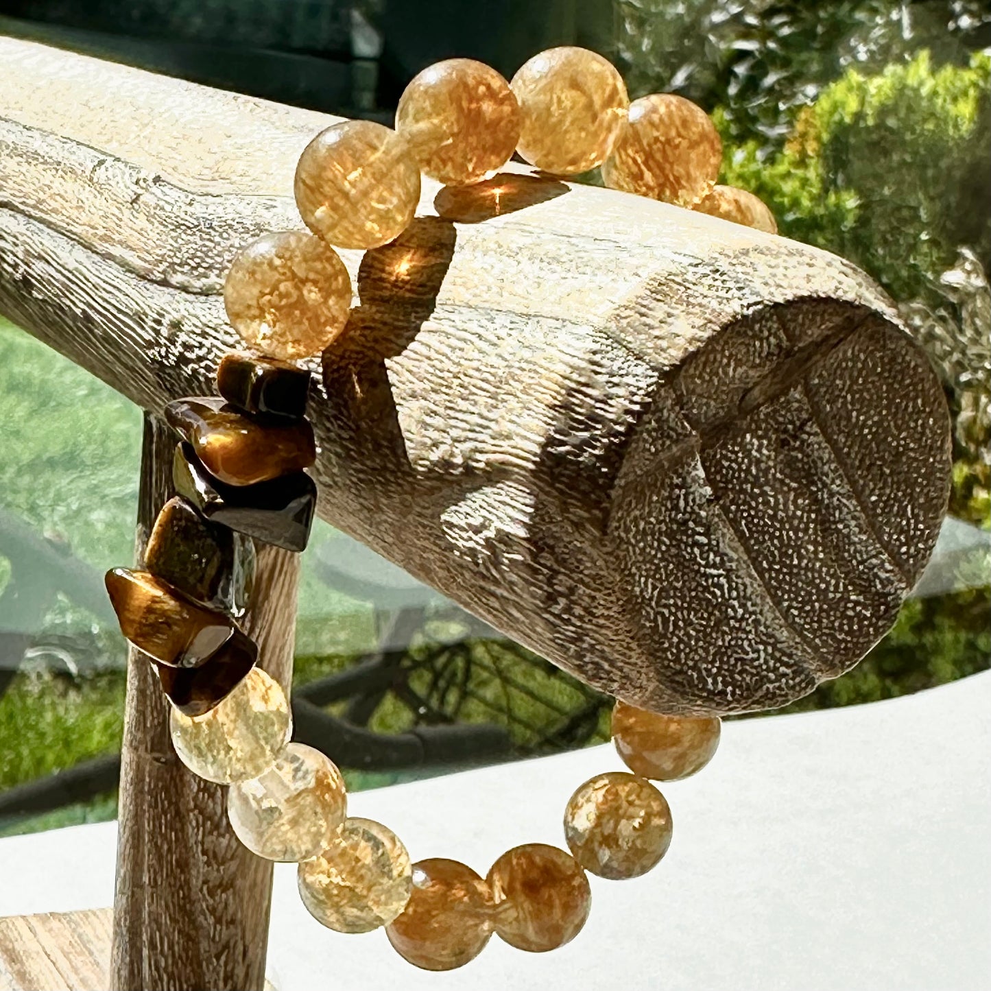 Boho Chic Beaded Gemstone Stretch Bracelets Yellow Silver