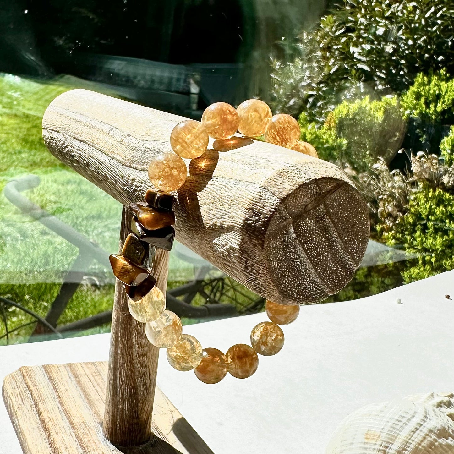 Boho Chic Beaded Gemstone Stretch Bracelets Yellow Silver