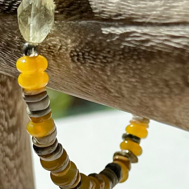 Yellow Boho Beaded Stretch Bracelets with Gemstones