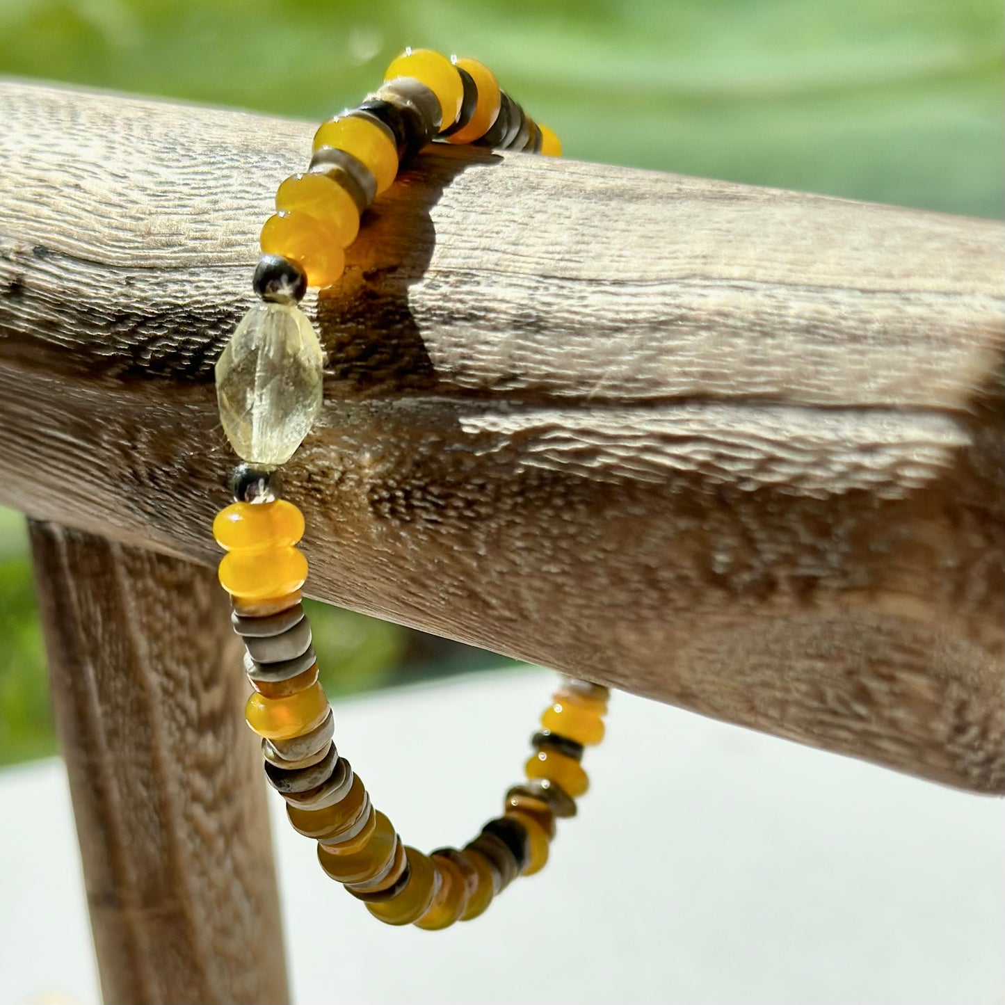 Yellow Boho Beaded Stretch Bracelets with Gemstones