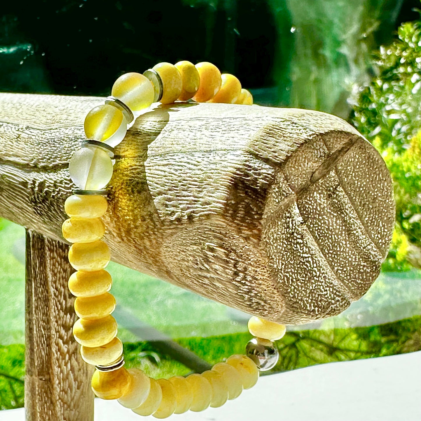 Yellow Boho Beaded Stretch Bracelets with Gemstones