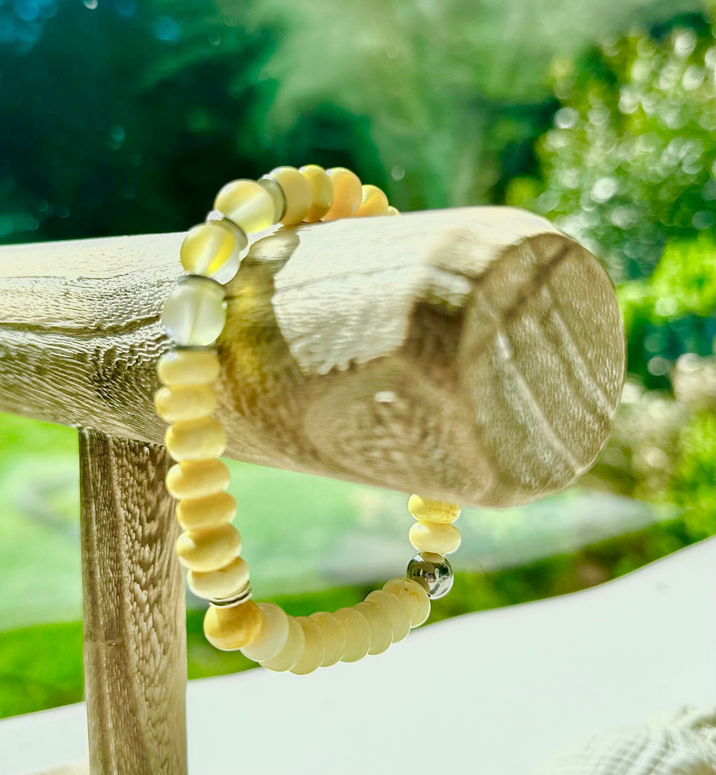 Yellow Boho Beaded Stretch Bracelets with Gemstones