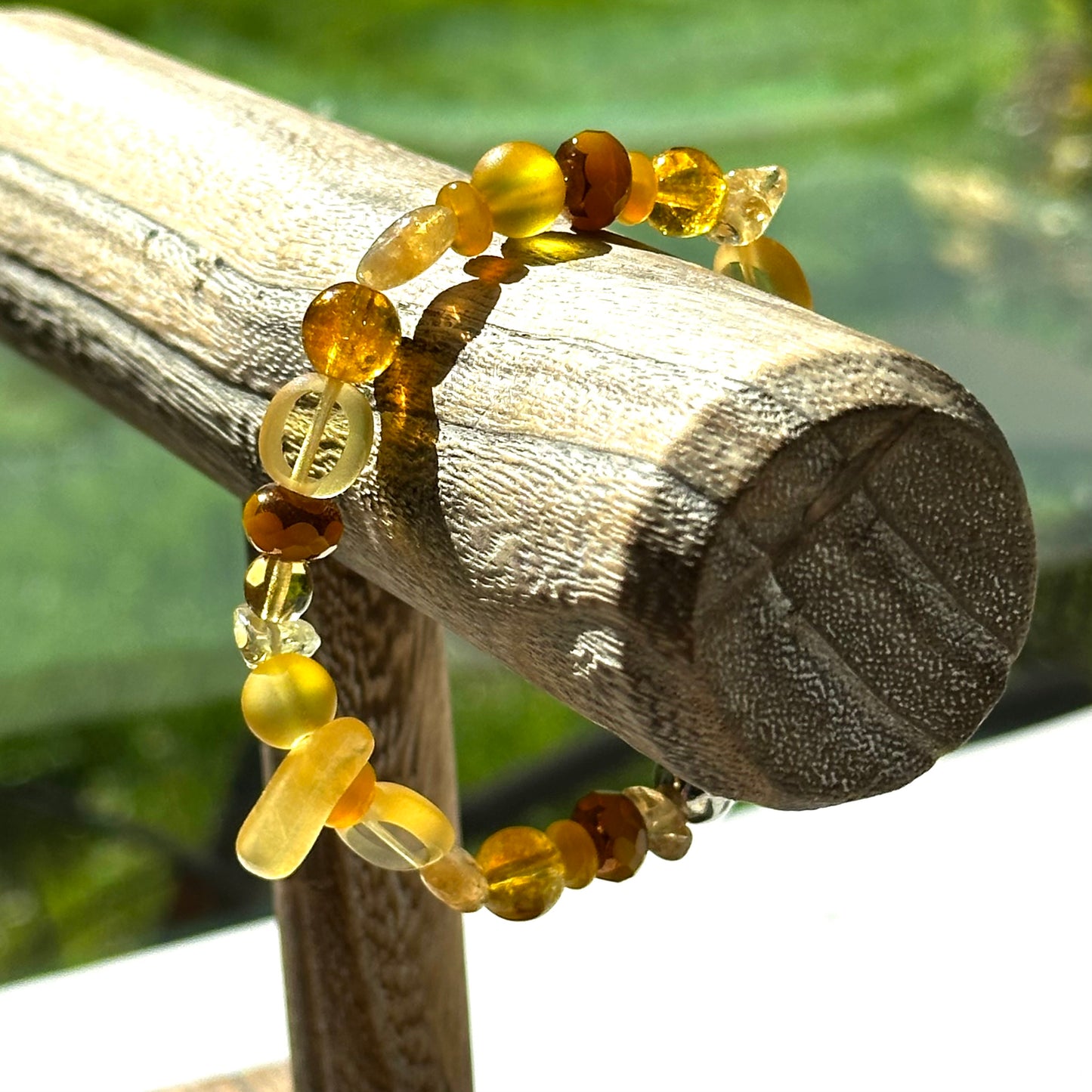 Yellow Boho Beaded Stretch Bracelets with Gemstones