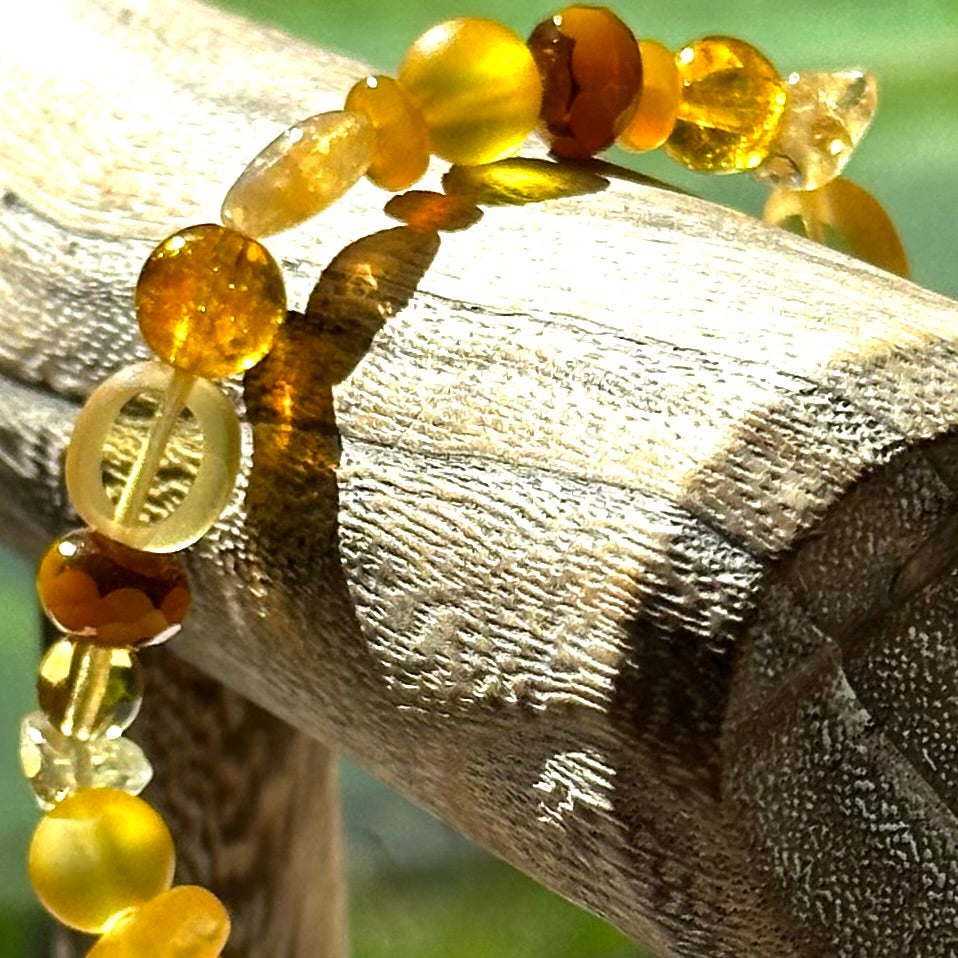 Yellow Boho Beaded Stretch Bracelets with Gemstones