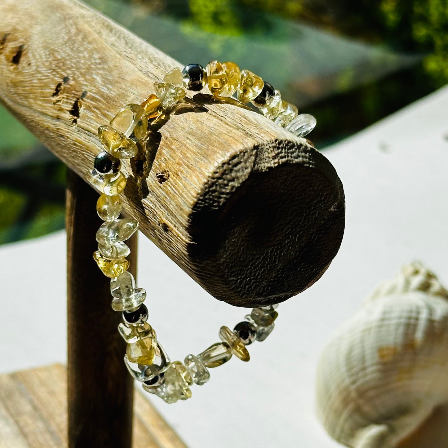 Boho Chic Beaded Gemstone Stretch Bracelets Yellow Silver