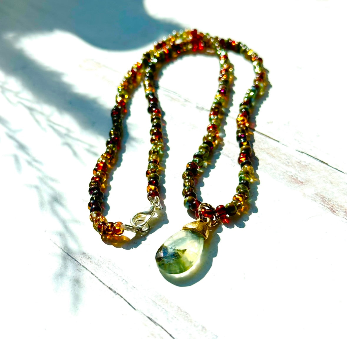 Beaded Necklace Gemstone Rainbow Color Czech Glass Beads