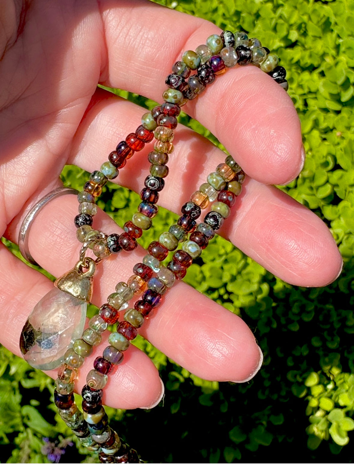 Beaded Necklace Gemstone Rainbow Color Czech Glass Beads