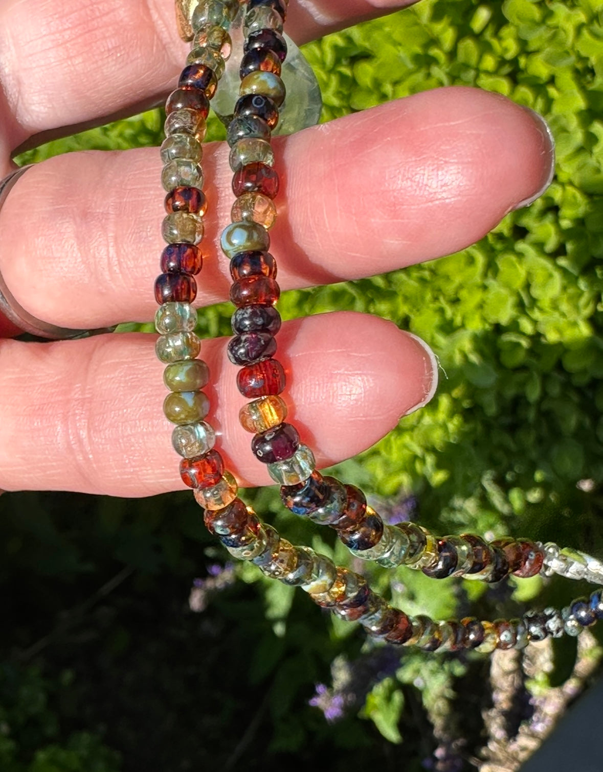 Beaded Necklace Gemstone Rainbow Color Czech Glass Beads