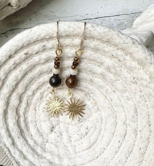 Earrings Brown Gold Fall Sun Boho