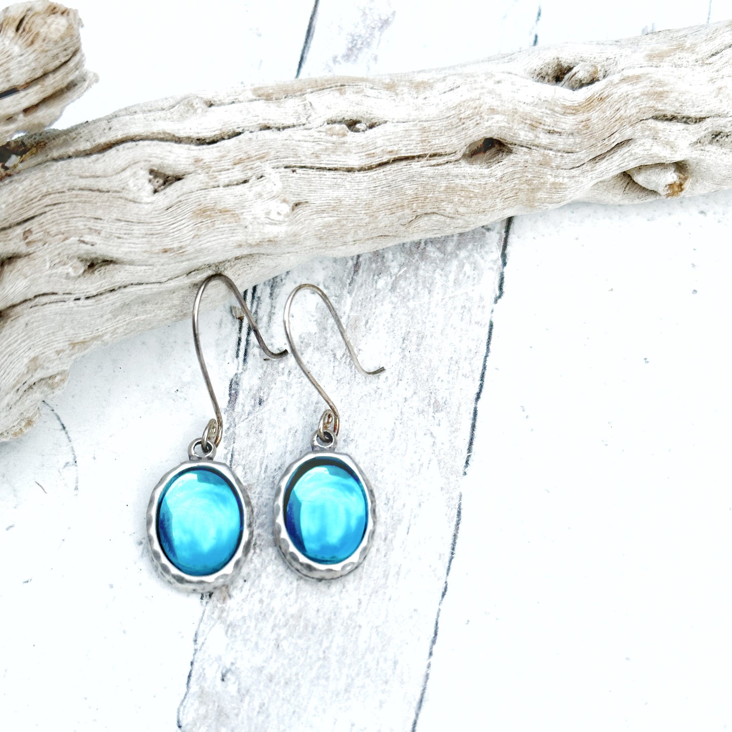 Jewelry Blue Earrings/ Women/ Vintage/ Artisan/ Blue Glass/ Silver/ Boho/ Bohemian