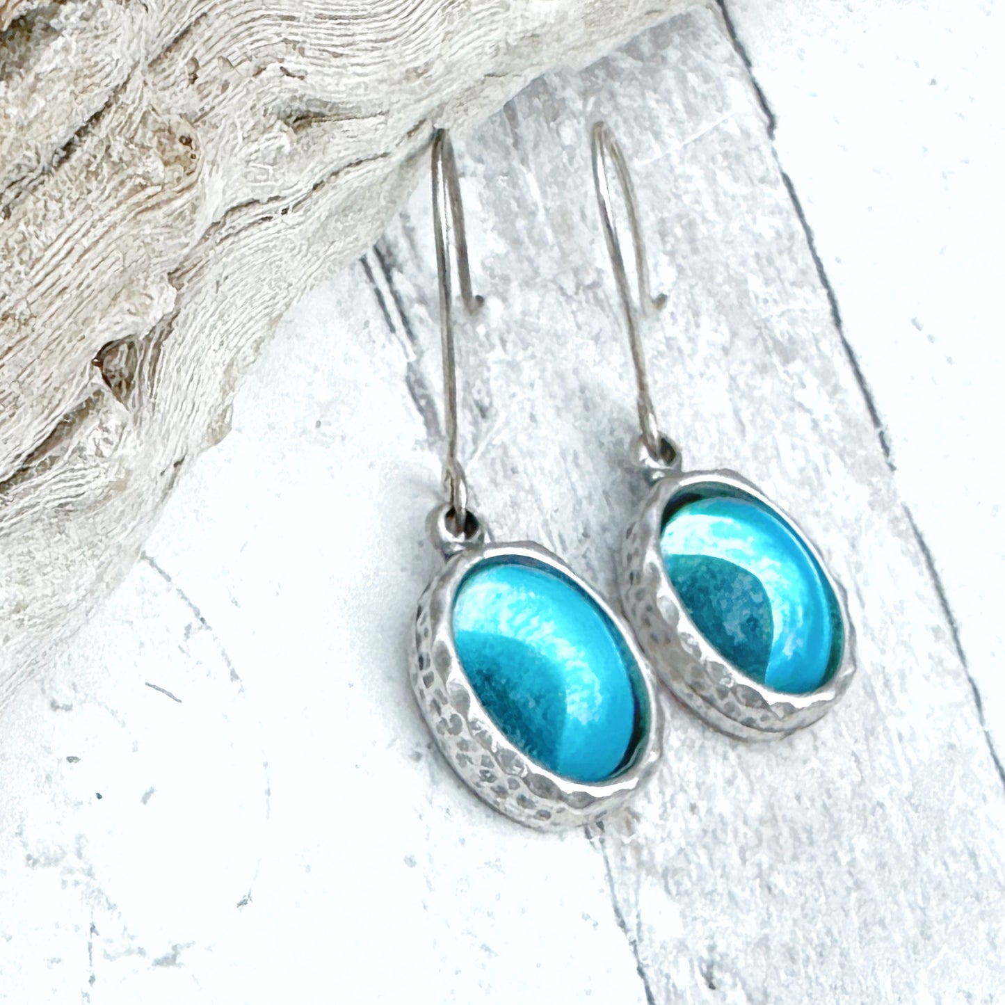 Jewelry Blue Earrings/ Women/ Vintage/ Artisan/ Blue Glass/ Silver/ Boho/ Bohemian