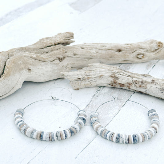 Earrings Hoop Shell Boho Silver Neutral Beach