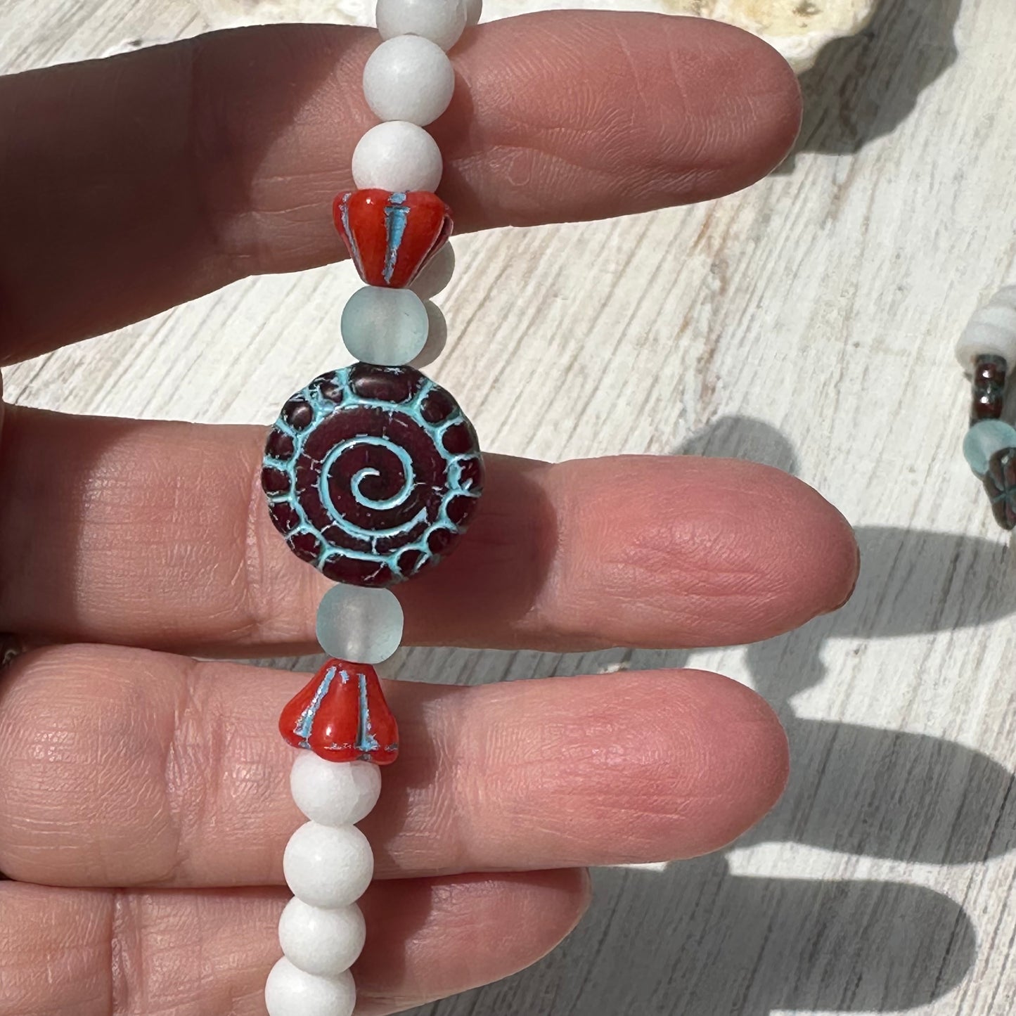 Boho Bracelets Stretch Red White Blue