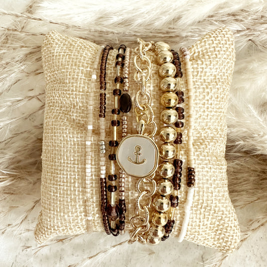 Boho Chic Beaded and Gold Filled Chain Bracelet Stack