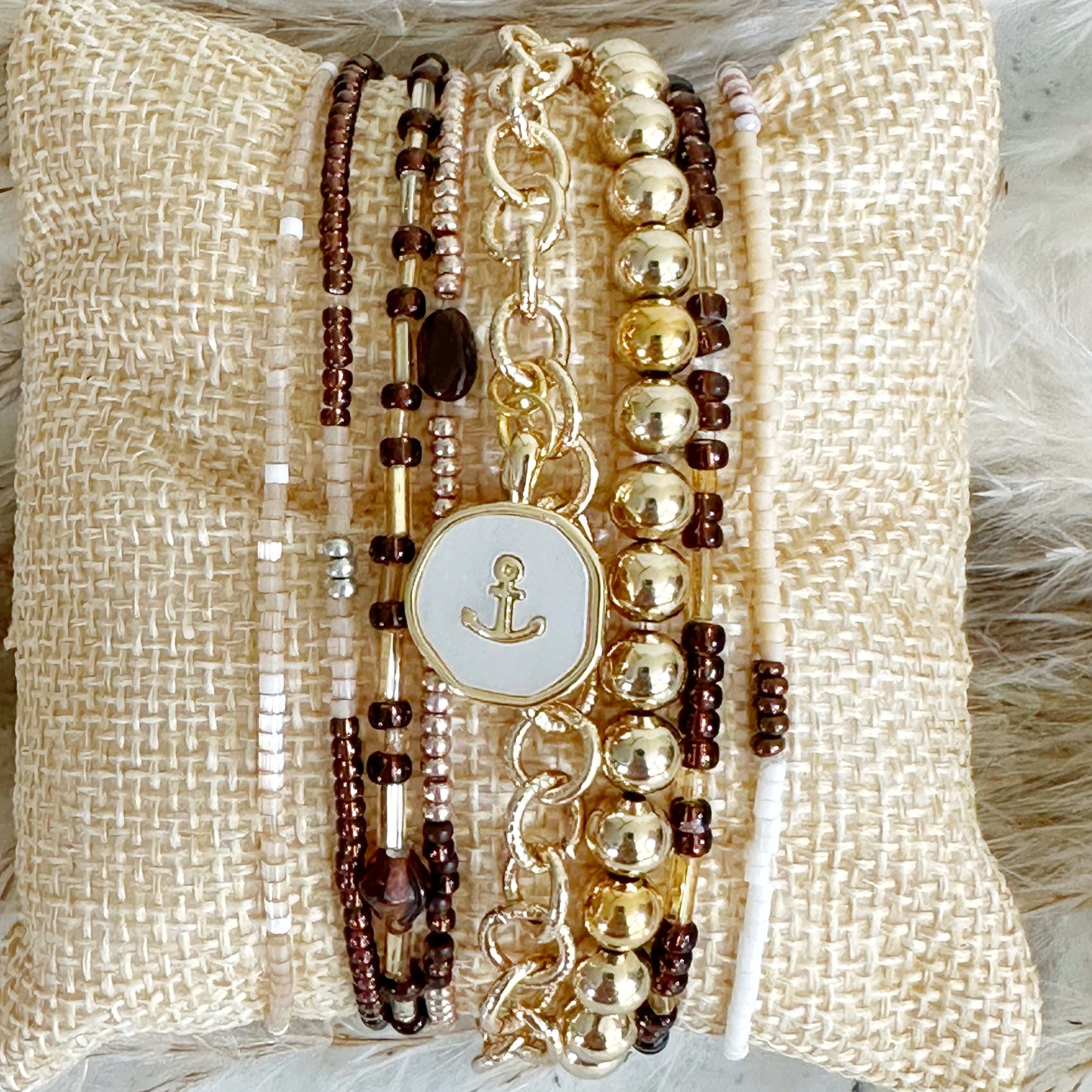 Boho Chic Beaded and Gold Filled Chain Bracelet Stack