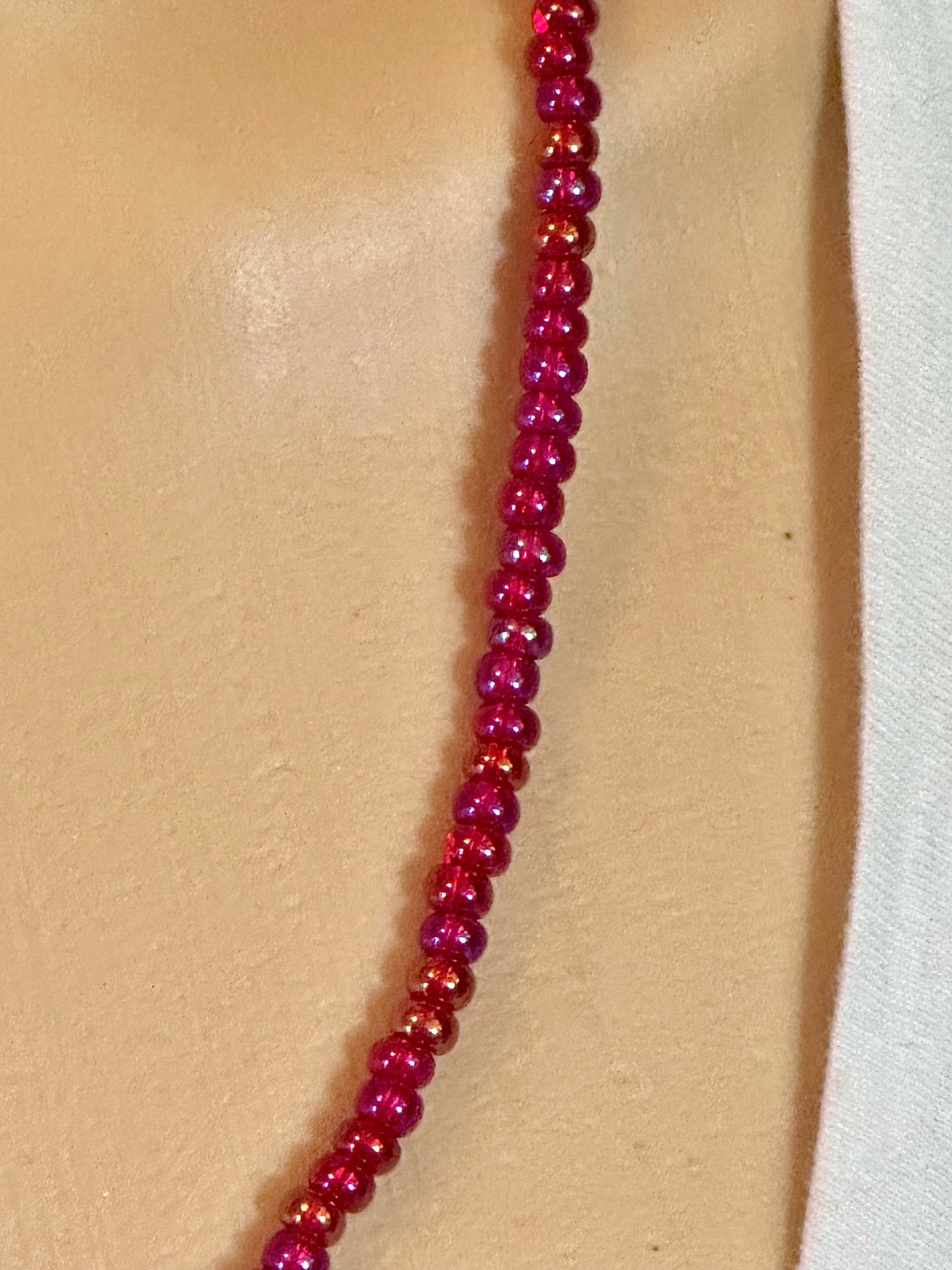 Pink Iridescent Beaded Stretch Necklace Hot Pink Pendant