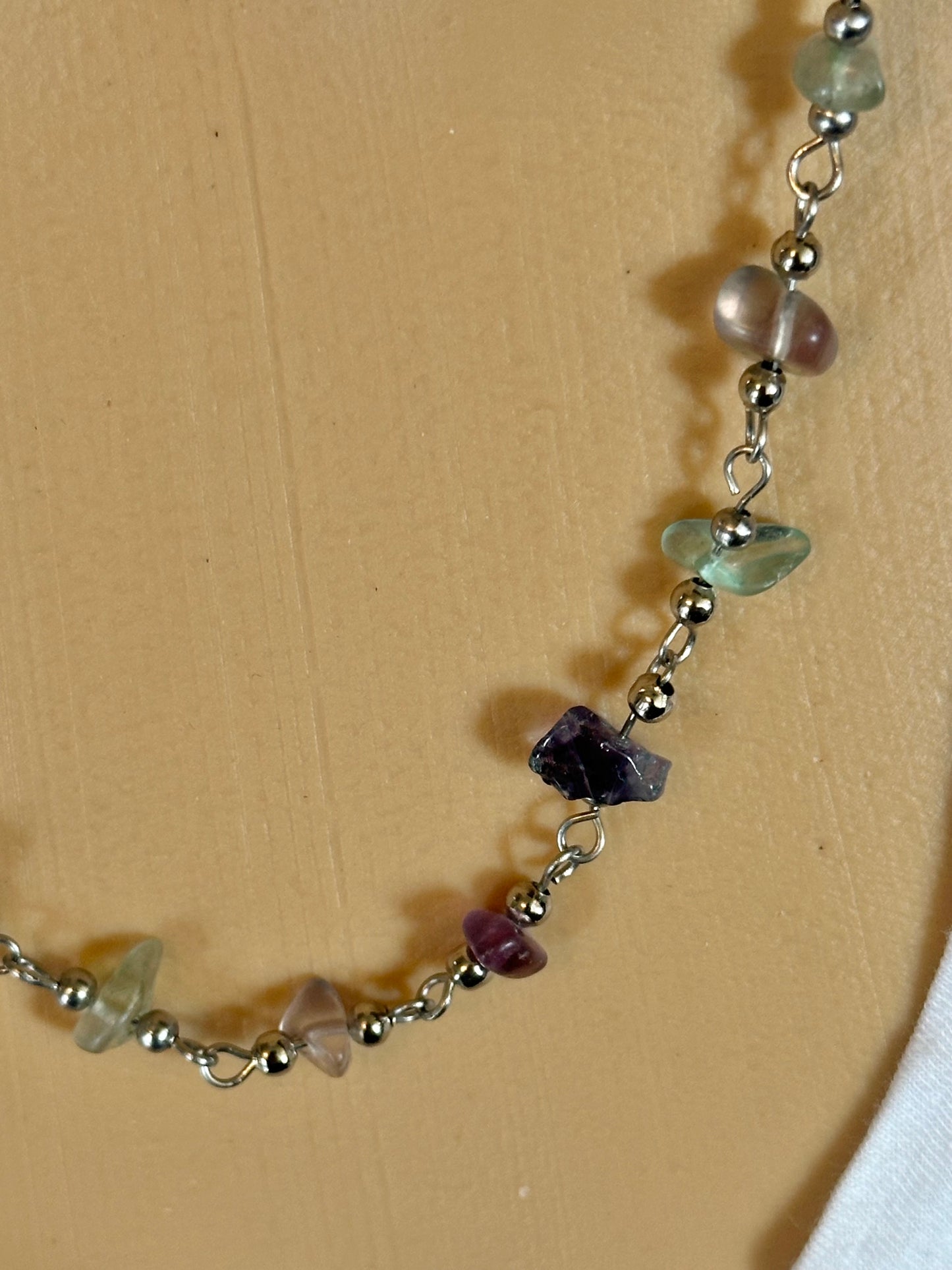 Silver Gemstone Necklace Chain Sea Green Purple