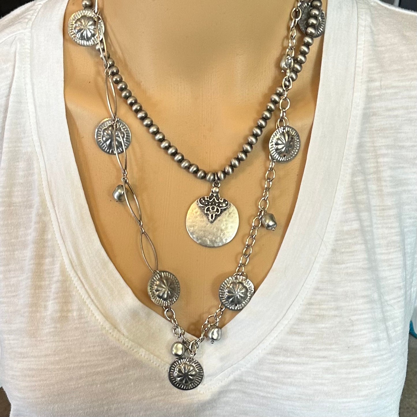 Mixed Metal Beaded and Chain Layered Necklaces Boho Style