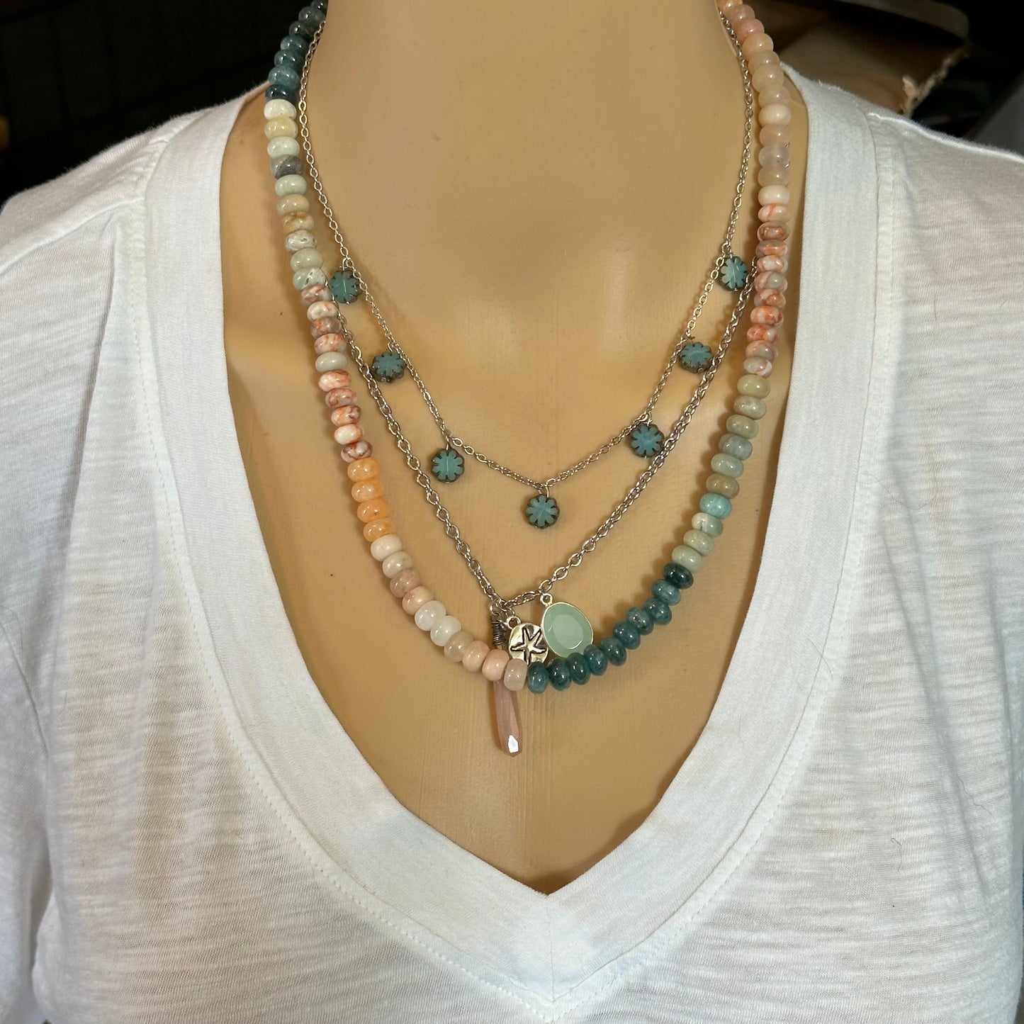 Chain Beaded Choker with Stainless Steel and Specialty Czech Glass Beads