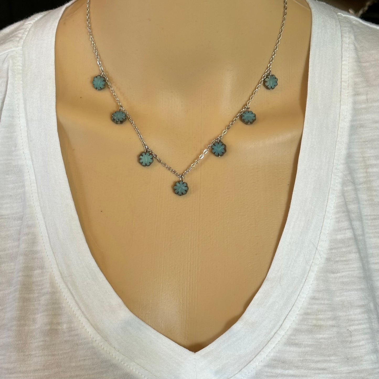 Chain Beaded Choker with Stainless Steel and Specialty Czech Glass Beads