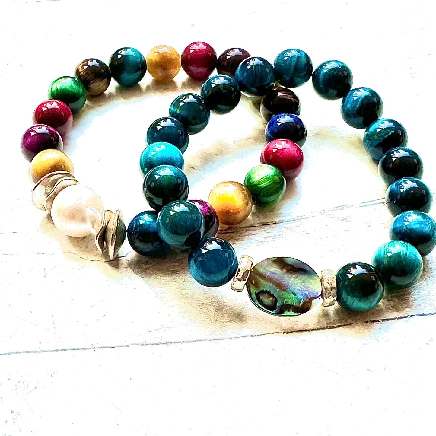 Beaded Bracelets Stretch Semi-Precious Gemstone Blue Multicolor