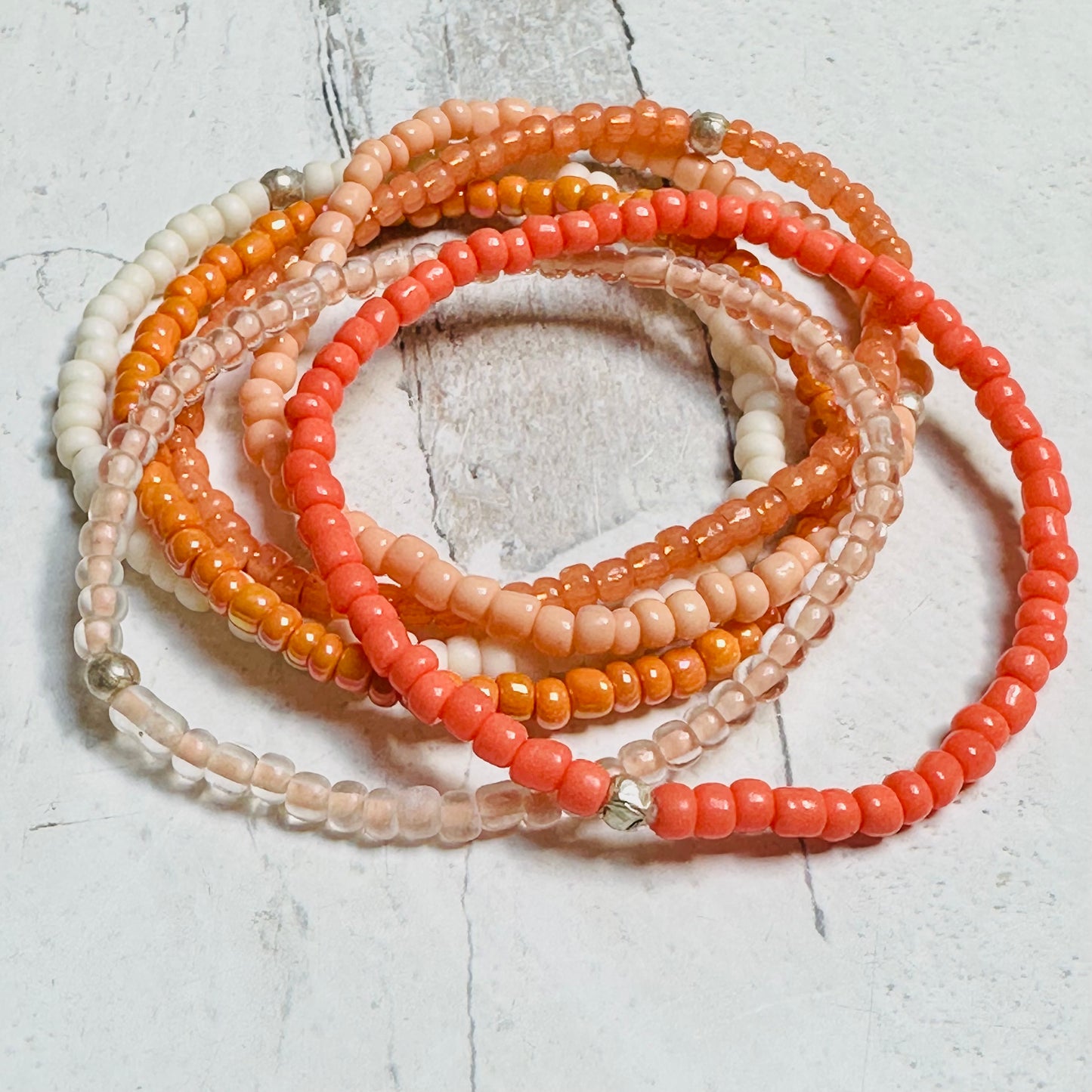 Stackable Stretch Bracelet Set in Peach and Coral