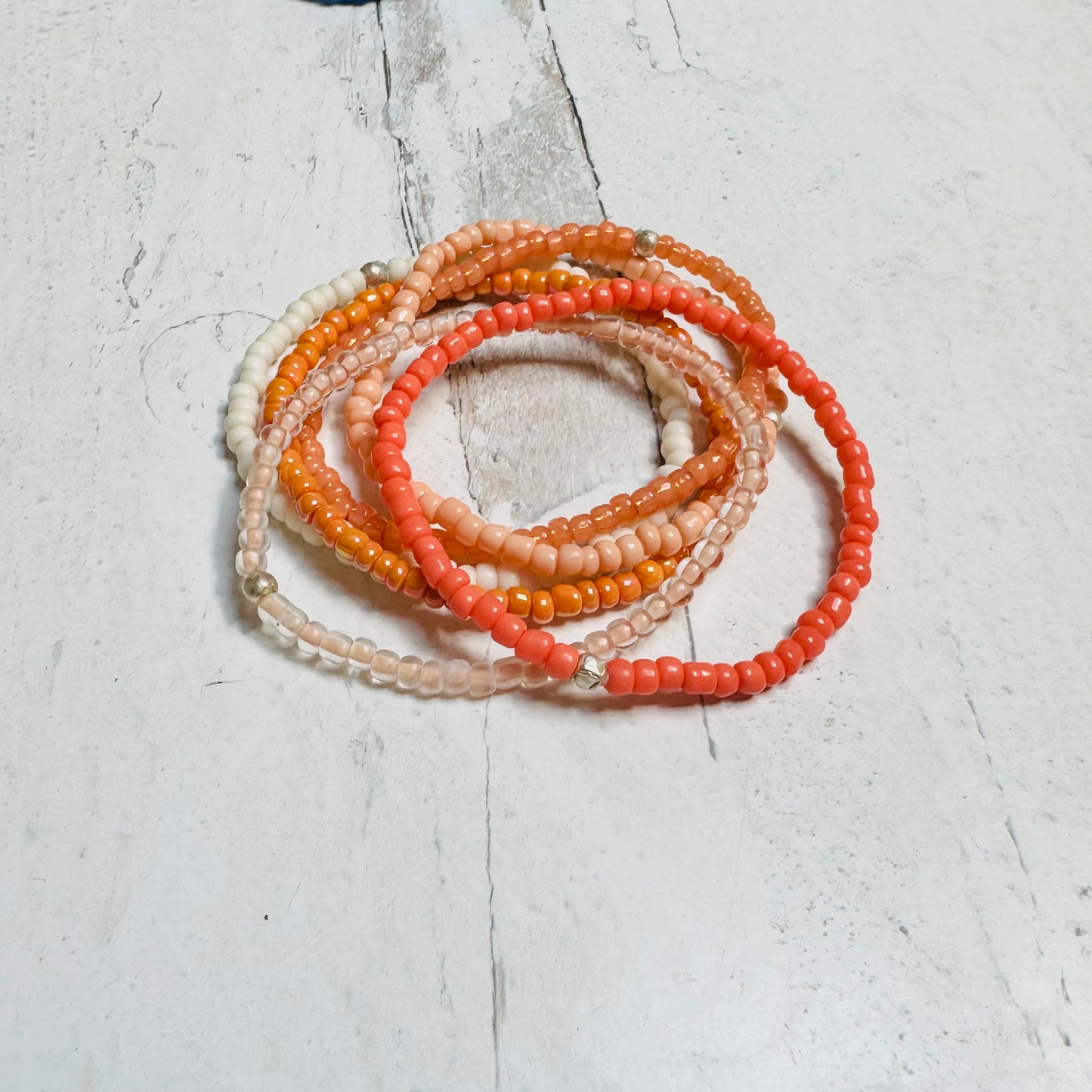 Stackable Stretch Bracelet Set in Peach and Coral