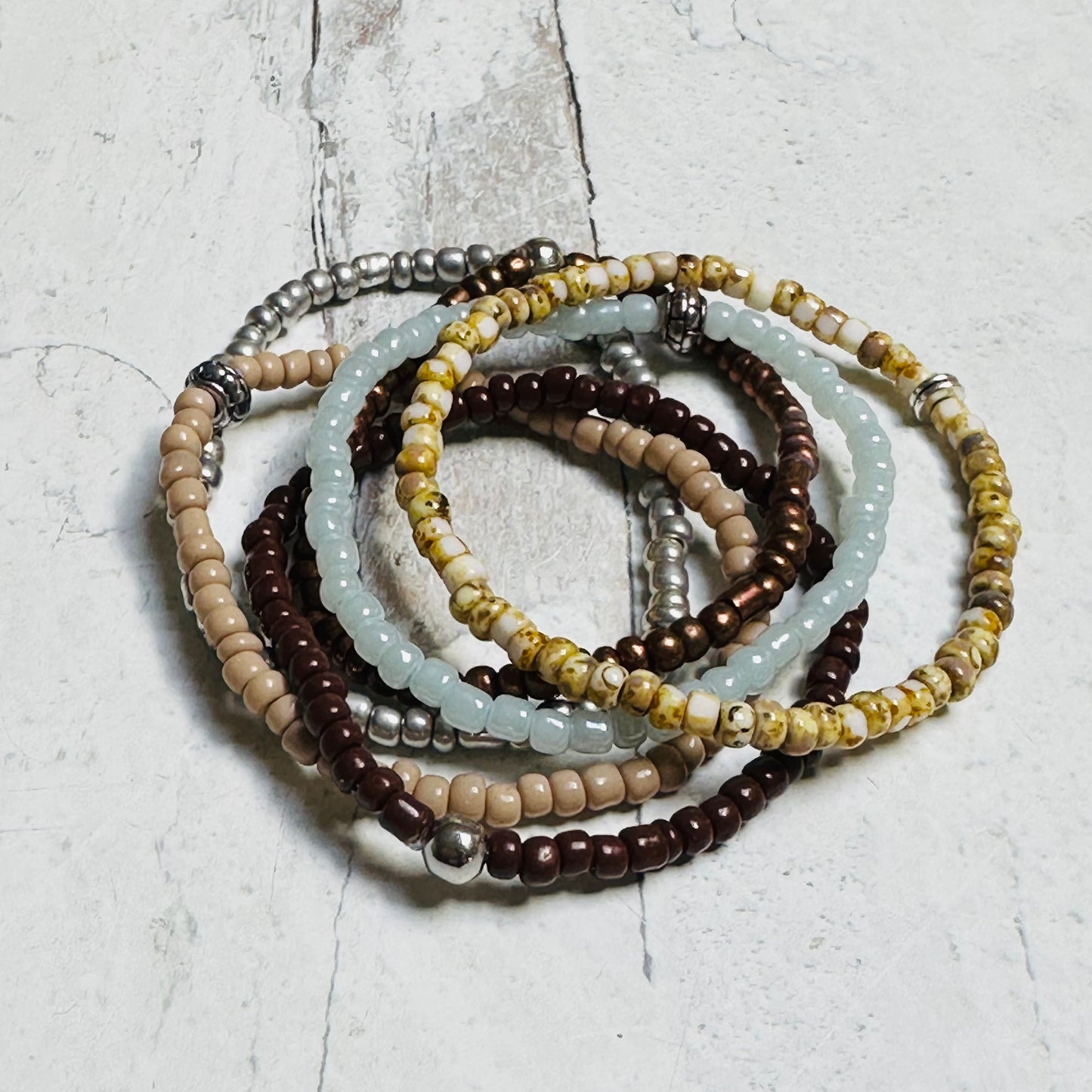 Beaded Stretch Bracelets Set Earth Colors