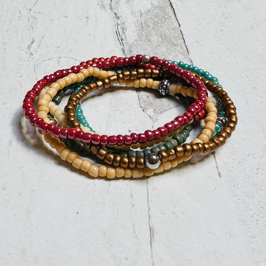 Beaded Stretch Bracelets Set Fall Tones