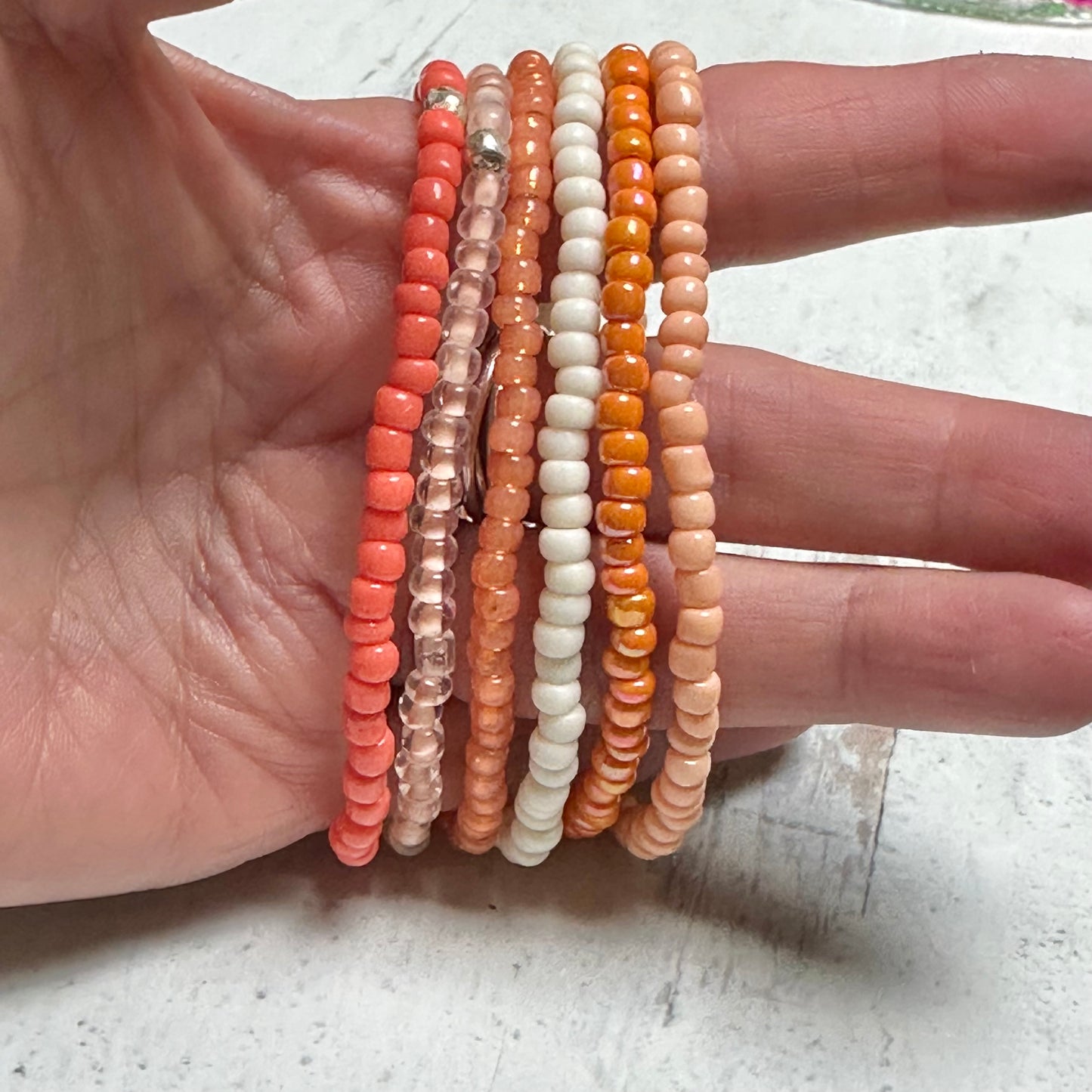 Stackable Stretch Bracelet Set in Peach and Coral