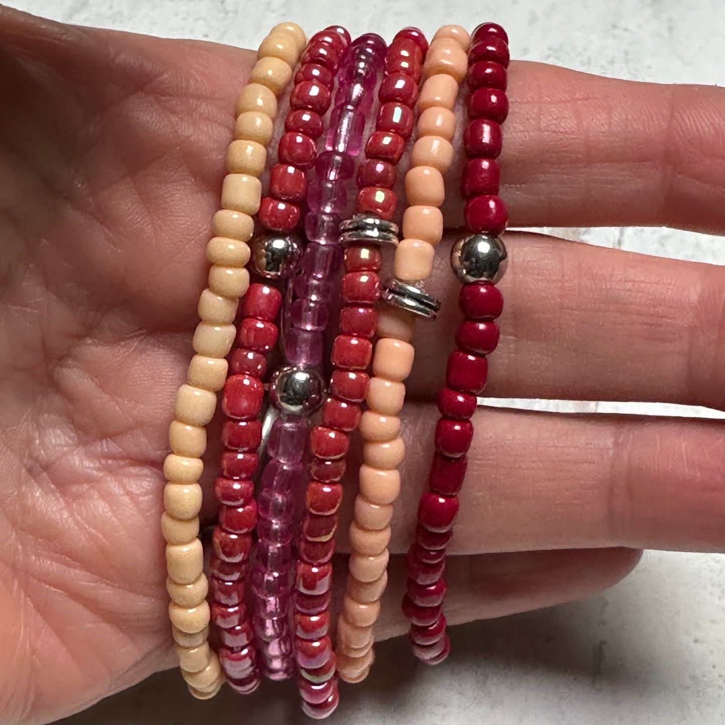 Bracelet Set Stretch Bracelets Red Pink Peach