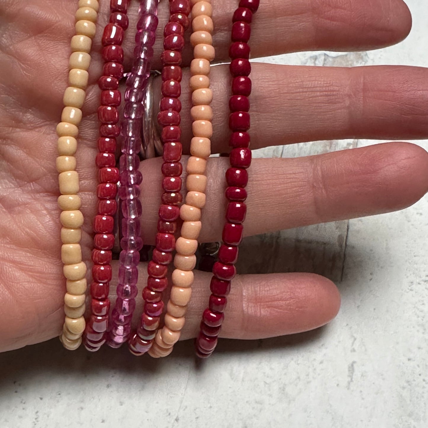 Bracelet Set Stretch Bracelets Red Pink Peach