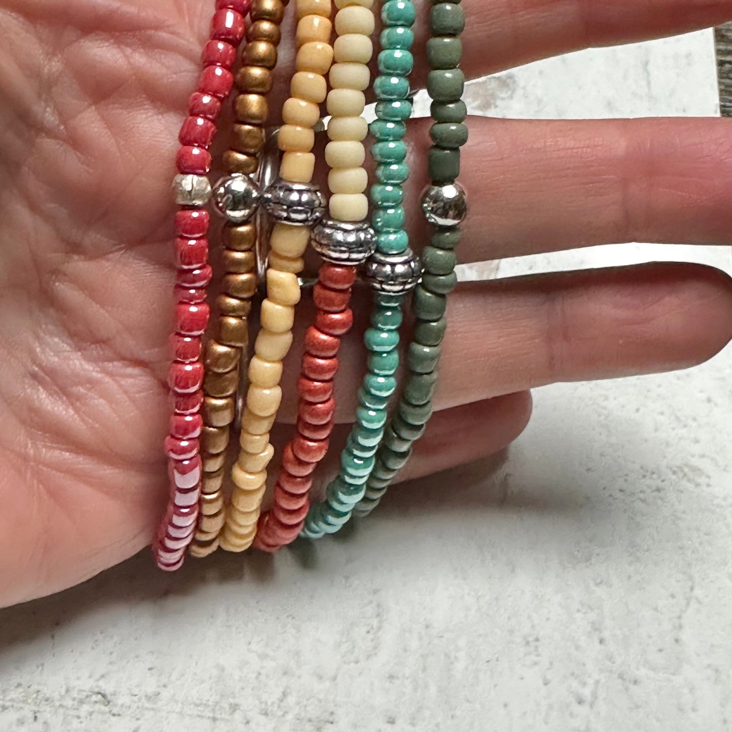 Beaded Stretch Bracelets Set Fall Tones