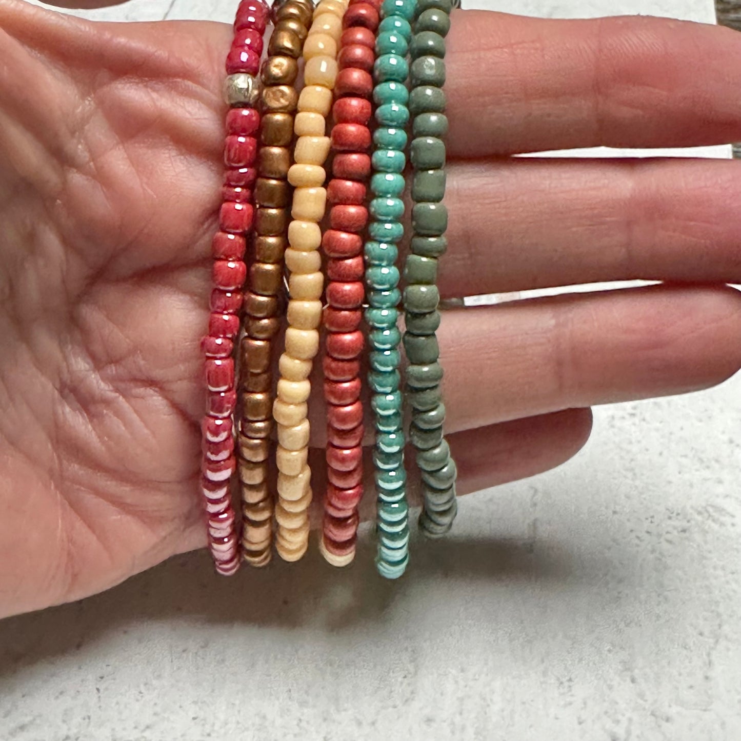 Beaded Stretch Bracelets Set Fall Tones