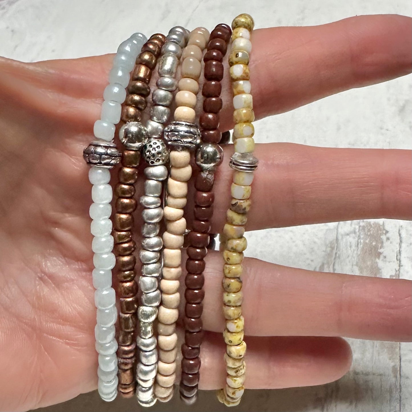 Beaded Stretch Bracelets Set Earth Colors