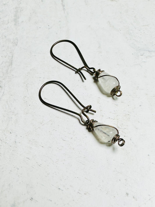 Bronze and Moonstone Dangle Earrings