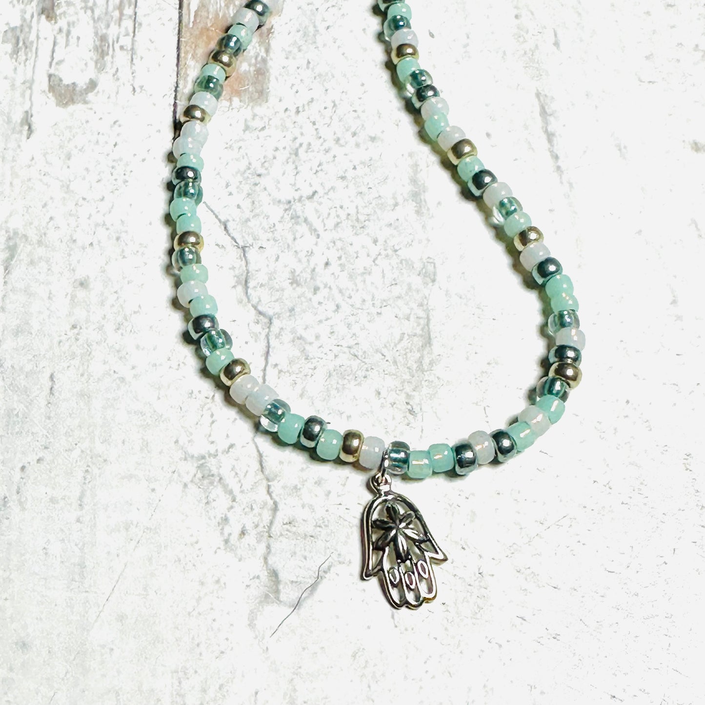 Beaded Necklace Sterling Silver Hamsa