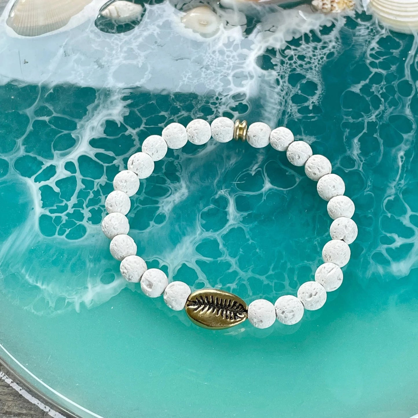 Bracelet Jewelry Silver Shell and White Beachy Beads for Women Girls Unisex