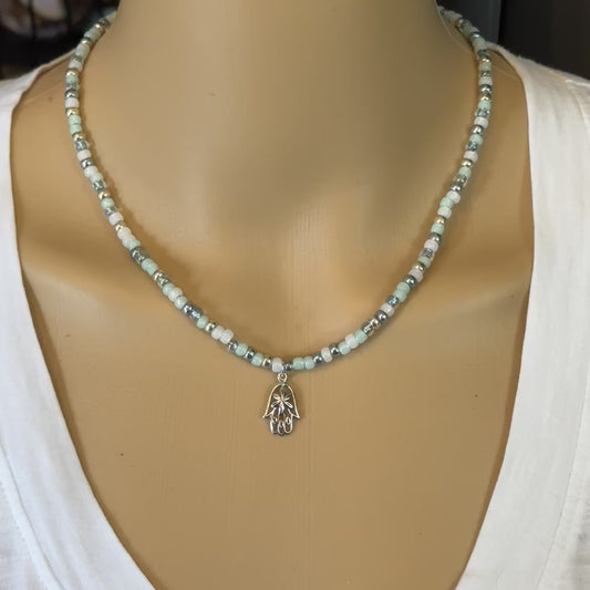 Beaded Necklace Sterling Silver Hamsa