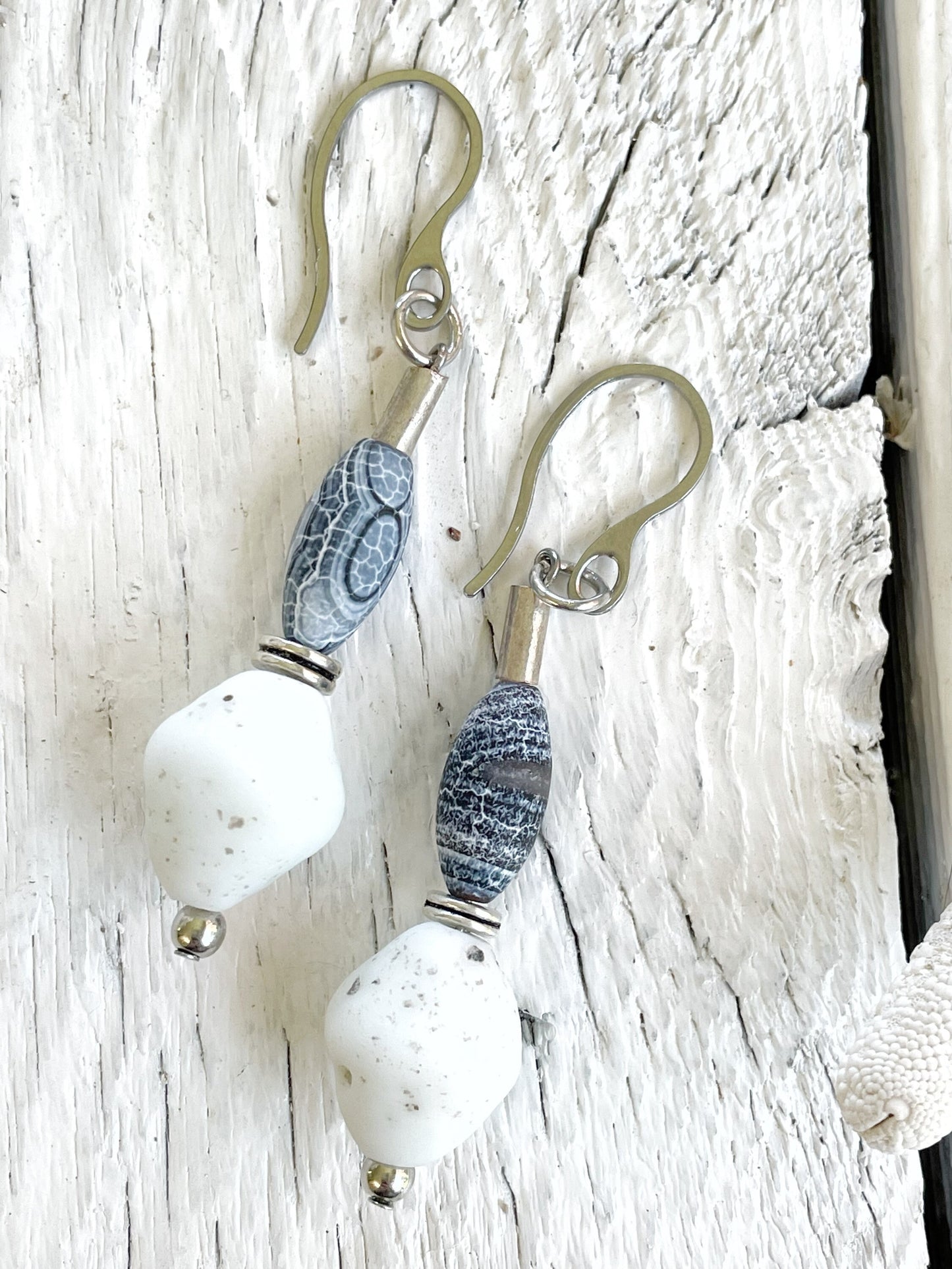 Earrings Jewelry Women Handmade Earrings Ecofriendly Recycled Glass Silver Stainless Steel